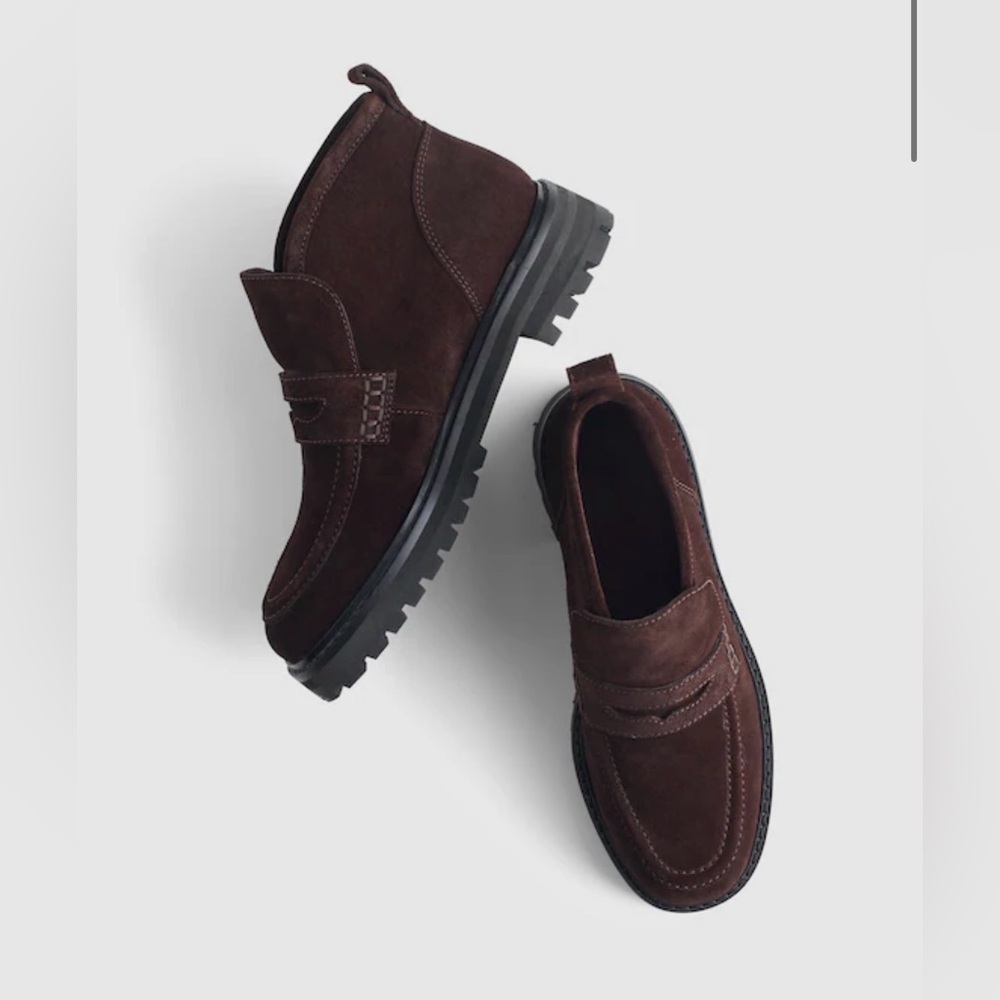 Madewell Chocolate Brown Suede Lug-Sole Slip-On Booties